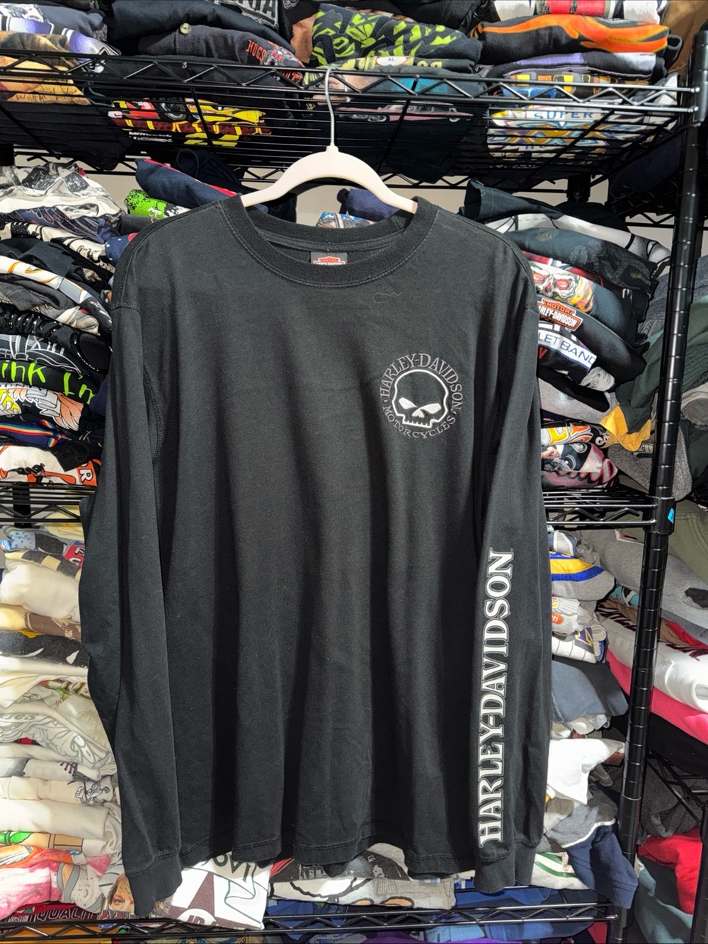Vintage Harley Davidson Embroidered Skull Longsleeve Shirt Size Xl